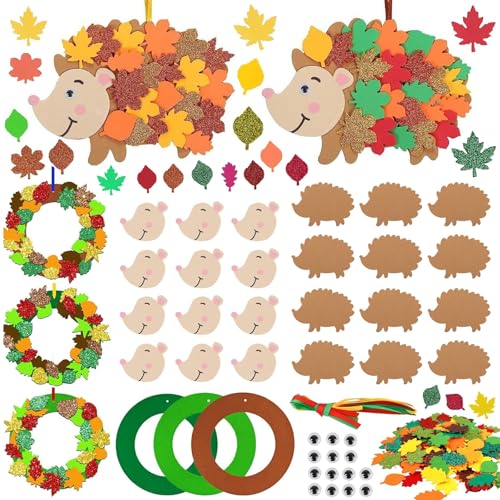 Lunyloer 15 Stück Bastelset Herbst Kinder, Igel Bastelsets für Kinder Herbst, Herbstbasteln Kränze Moosgummi Bastelset für Thanksgiving Herbstdeko Kindergeburtstag Basteln Geschenk