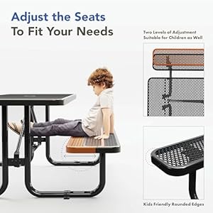 Metalpicnictablesforoutdoorswithumbrellaholecoatedsteelheavydutycommercialgradetablewithadjustableseatspatiofurnituresetforalifetime6rectangularblack Urban Country Home Decor Metal picnic tables for outdoors with umbrella hole coated steel heavy duty commercial grade table with adjustable seats patio furniture set for a lifetime 6 rectangular black urban country home decor