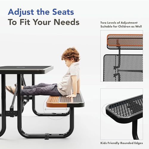 Metalpicnictablesforoutdoorswithumbrellaholecoatedsteelheavydutycommercialgradetablewithadjustableseatspatiofurnituresetforalifetime6rectangularblack Urban Country Home Decor Metal picnic tables for outdoors with umbrella hole coated steel heavy duty commercial grade table with adjustable seats patio furniture set for a lifetime 6 rectangular black urban country home decor