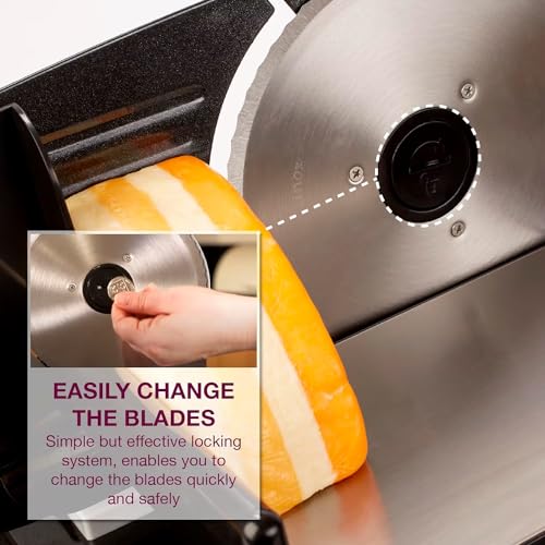 Andrew James Meat Deli Slicer Electric Food Slicer for Bread, Meat, Cheese & Sunday Carvery | Meat Cutting Machine with 3 Interchangeable 19cm Blades | Plastic Pusher, Blade Guard, Non-Slip Feet 150W - Image 7