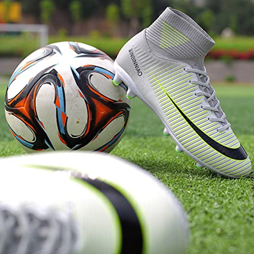 WOWEI Voetbalschoenen voor heren, professionele noppen met spikes, hoge top, voetbalschoenen, sport, outdoor, atletieks, jongeren, volwassenen, sneakers, trainingsschoenen, voetballaarzen, wit 3, 38 EU - Image 6