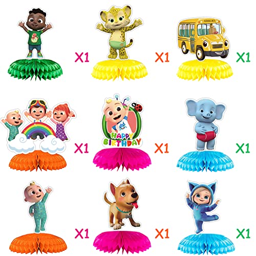 9 Pcs Coco-Melon Honeycomb Centerpieces for Table, JJ Melon Birthday Party Supplies, Coco-melon 3D Table Decorations, Double Sided Table Decorations for Kid's Birthday Party and Baby Shower