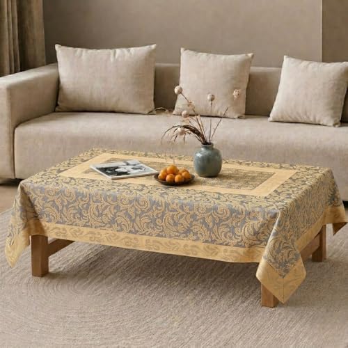 Image of Cotton Net Embroidered Center & Dining Table Cover for 4 Seater | Rectangular 40x60 Inch | Lightweight & Washable Table Cloth | Pack of 1 (Yellow)