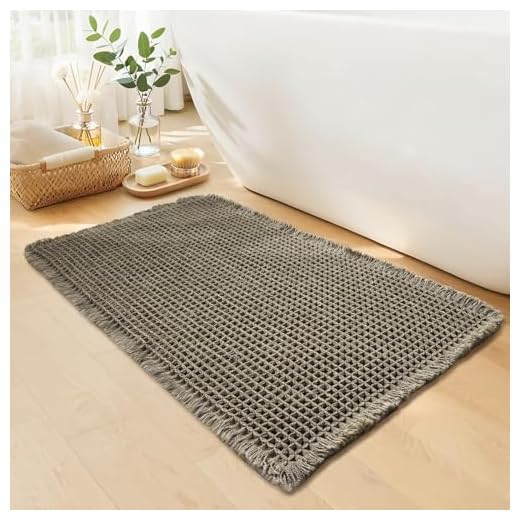 GRLYUH Waffle Bath Mat - Boho Bathroom Rugs Non Slip Washable, Super Absorbent & Quick Dry, Small Bath Mats Farmhouse Bathroom Decor, 18'' x 30'', Olive Green