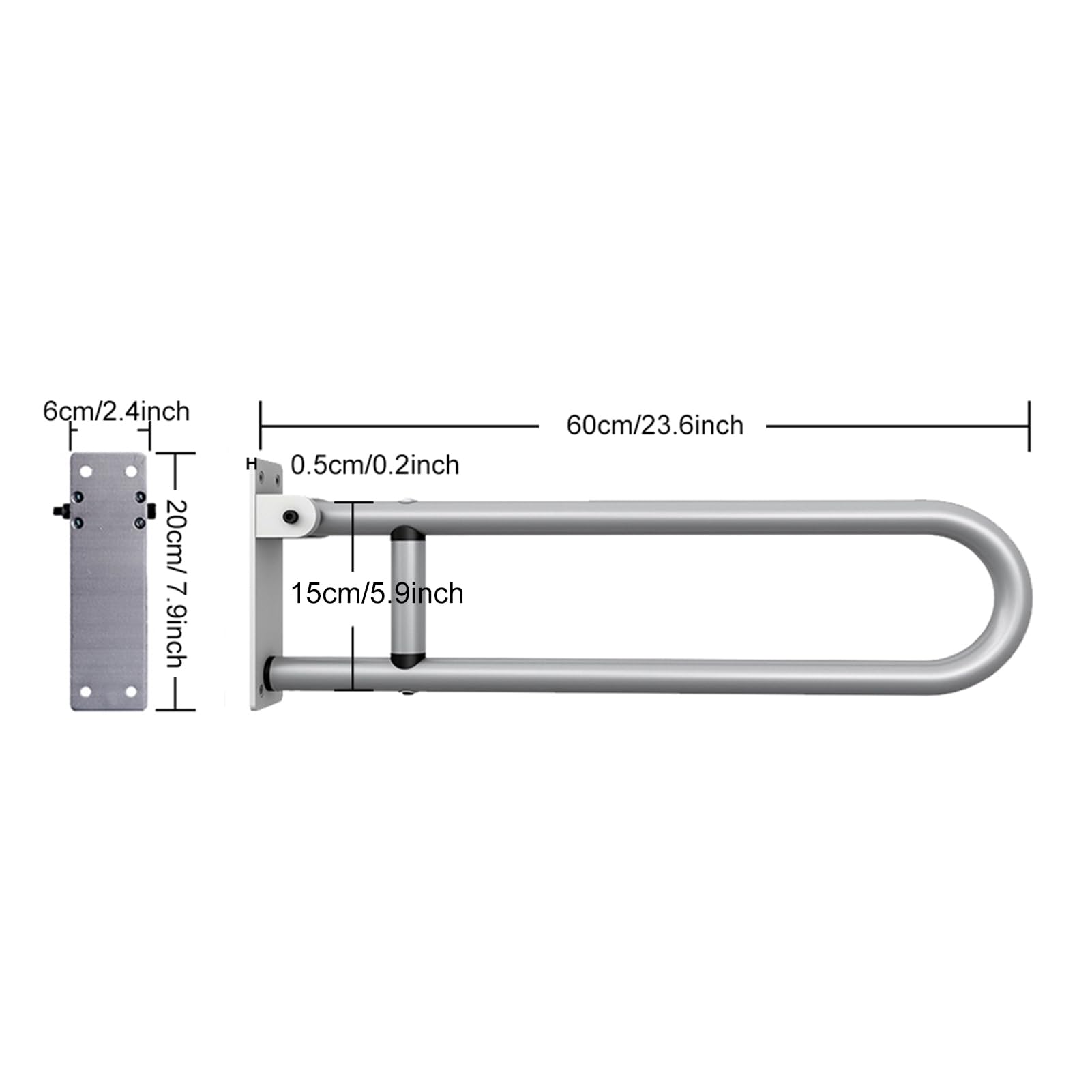 Yosoo Health Gear Pasamanos de Aleación de Aluminio, Barra de Agarre Abatible hacia Arriba de 23,62 X 2,36 X 7,87 Pulgadas, Barra de Seguridad para Inodoro con Tornillo para Baño con Agarre de