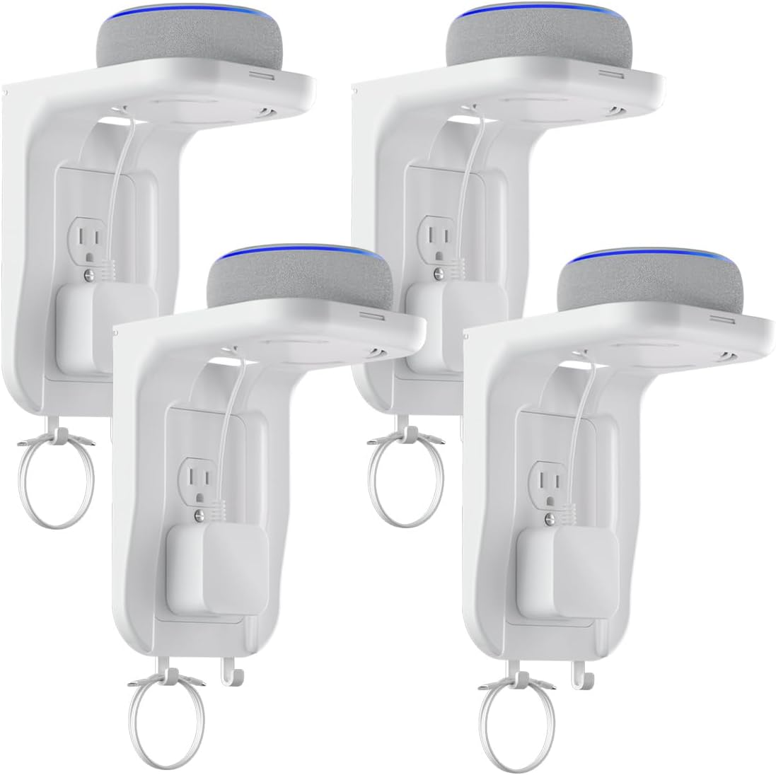 Suptek Wall Outlet Shelf 4 Pack,Home Wall Shelf Organizer for Outlets,Perfect for Bathroom,Kitchen,Bedrooms,Hold Cell Phone,Speaker up to20lbs,With Cable Management and Detachable Hooks,White(S3W4)