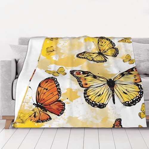 Anti-Pill Flannel Blanket 60×50 Inch, Butterfly Print Blankets, Lightweight Luxury Throw Blanket for Bed, Sofa, Camping, Ultra-Soft Compact Travel Blanket Gift Set