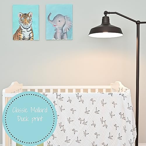 Image of LollyBanks Muslin Swaddle Blankets 2PACK, 100% Cotton Baby Blanket 47 x 47 Inches, Large Baby Swaddle Breathable, Muslin Blankets for Boys and Girls (Mallard Duck and Fishing Print)