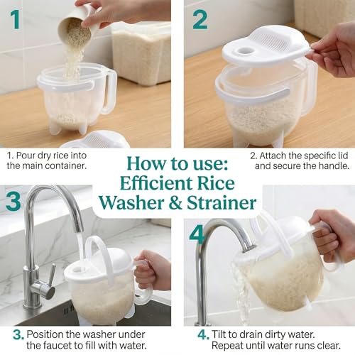 14oz Rice Washer Strainer Bowl with Handle - Plastic Grain & Vegetable Washing Bowl, Perfect for Rice Washing Bowl Needs and Rice Rinser Strainer Use with Beans, Pasta & Fruits by Xpcpekt - Used condition - Image 3