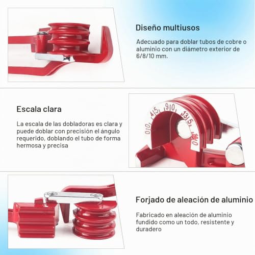 Miniatura 3 de Dobladora De Tubos De 6 8 10 Mm, Puede Doblar Con Precisión En Ángulos De 0 45 90 135 180 , Con Cortador De Tubos Y Herramienta Desbarbadora, Para Tubos De Cobre Y Tubos De Aluminio Rojo