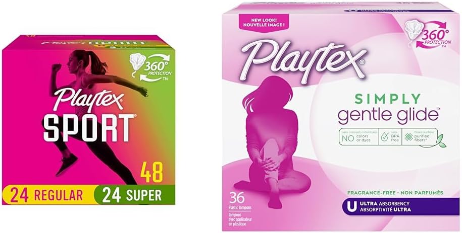 Playtex Sport Tampons Multipack (24ct Regular/24ct Super) & Playtex Gentle Glide Tampons Ultra Absorbency Unscented - 36ct