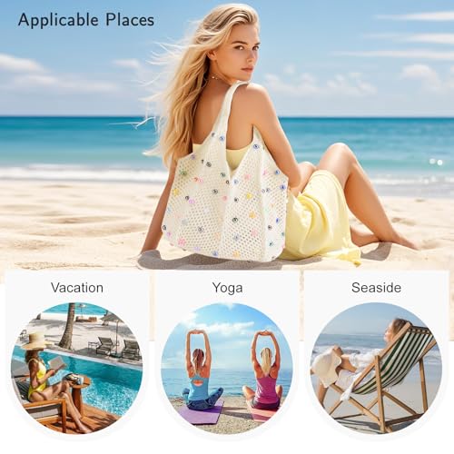 Image of Crochet Tote Bag for Women Mesh Summer Beach Bag Large Knitted Bag Woven Shoulder Handbag Vacation Aesthetic Hobo Bag Travel
