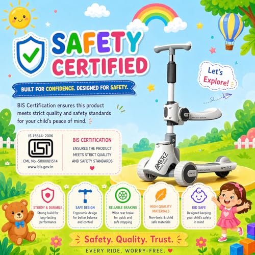 Image of Multi-Functional 2 in 1 Kids Kick Scooter with Foldable Seat | Adjustable Handlebar | PU LED Flashing 3 Wheels | for Boys & Girls Age 3-14 Years. (KS-110 Grey)