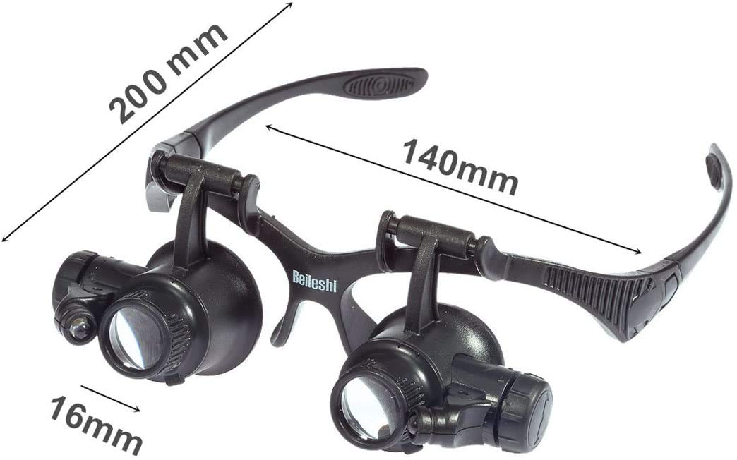 Beileshi Glasses Magnifier 10x 15x 20x 25x LED Illumination Double Eyes Jewelry Magnifying Loupe