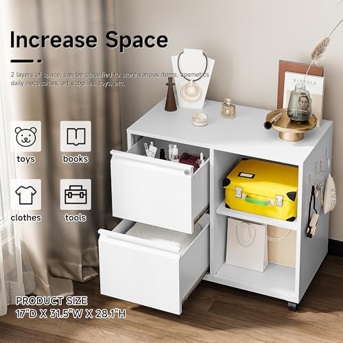 Image of SISESOL 2 Drawer File Cabinet with Lock and Shelf,Mobile Lateral Filing Cabinet,Metal File Organizer Cabinet with Open Storage Shelves for Home Office Fit Legal /Letter A4 Size