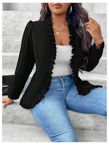 SHENHE Women's Plus Size Open Front Ruffle Trim Elegant Business Casual Office Blazer Jacket3