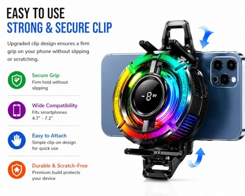 Image of EDNITA Memo Game Cooling Fan with Digital Temperature Display | Magnetic Mobile Phone Cooler | AI & L1-5V Cooling | 3 RGB Modes | Gaming Cooler for Smartphones