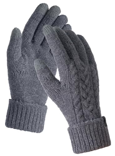 TRENDOUX Warme Handschuhe Winter Damen, Thermo Winter Flauschige Merino Damenhandschuhe Touchscreen, Elastisch Gefüttert Flauschige Handy Verdickt Fäustlinge Wolle Zum...