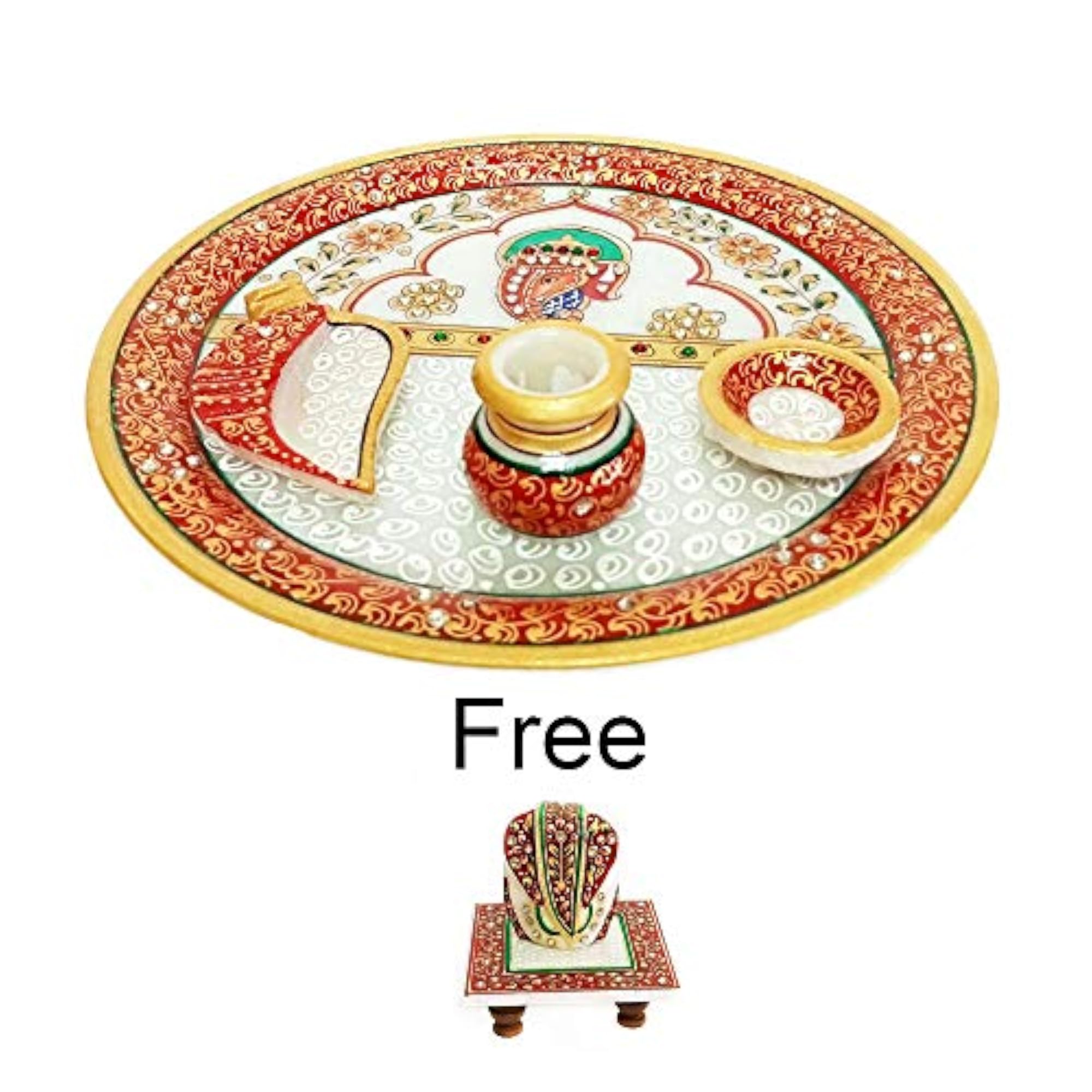 Marble Puja Thali Set for Aarti, Decorative Round Shape