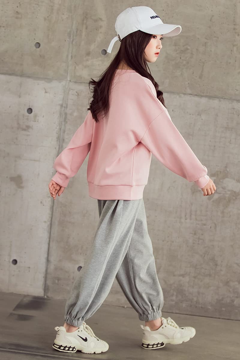Juego de 2 chándales para niña, sudadera y pantalones, ropa para correr, juego de ropa para niños, Rosa., 164/170 cm