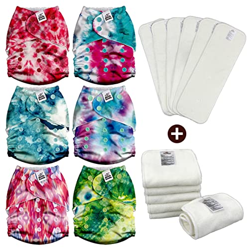 Mama Koala 2.0 Baby Cloth Diapers With 6 Inserts Bundle(Tie Dye), With 5-Layer Bamboo(No Microfiber) Inserts, 6Pcs #TOP5