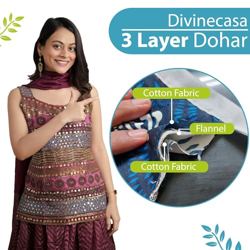 Image of Divine Casa 120 GSM Reversible Lightweight Brittle Rocca Print Double Bed Glace Cotton AC Dohar Blanket - Love Bird| TC - 120