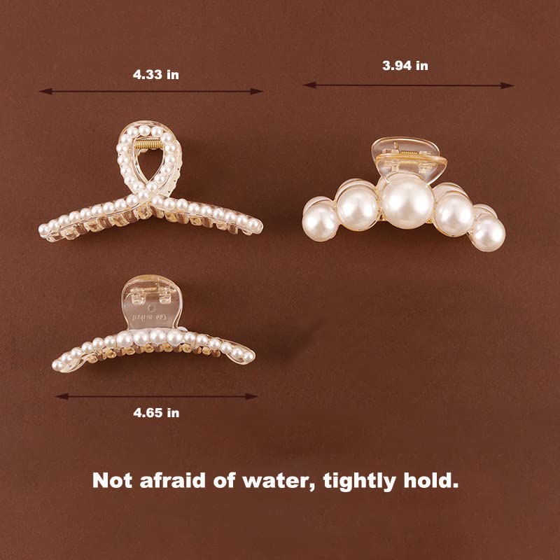 Miniatura 7 de Agirlvct Pinza para el cabello con perlas, pinzas para el cabello grandes, pinzas de sujeción fuerte, pasadores para el cabello, pasadores