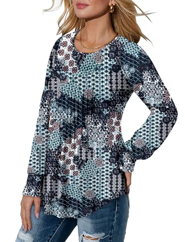 BETTE BOUTIK Long Sleeve Shirts for Women Fall Tops Dressy Blouses Crewneck Tunic Tops for Leggings S-3XL