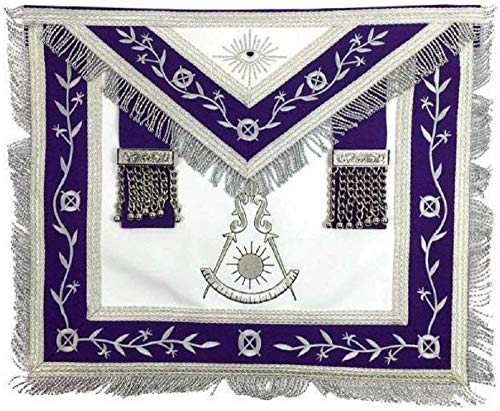 Tablier franc-maçon Blue Lodge passé maître argent avec finitions violettes de haute qualité