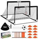 Soccer goal, Kids Soccer Goals for Backyard Set of 2, 4 x 3ft Soccer Net Training Equipment, Pop Up Toddler Soccer Goal for Outdoor Indoor Sports Games with Soccer Ball, Ladder, Cones, Targets (Black)