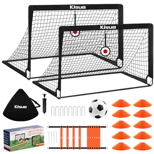 Soccer goal Kids Soccer Goals for Backyard Set of 2 4 x 3ft Soccer Net Training Equipment Pop Up Toddler Soccer Goal for Outdoor Indoor Sports Games with Soccer Ball Ladder Cones Targets (Black)