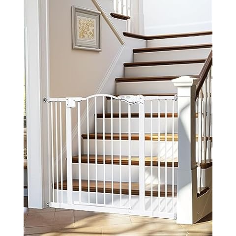 InnoTruth 29-39.6" Baby Gate for Stairs, Auto Close Both Sides Dog Gate with One-Hand Opening, 30" Tall Safety Gates for Pets, Hallways, Bedrooms, Wall Pressure Mount No Drill, White Cover