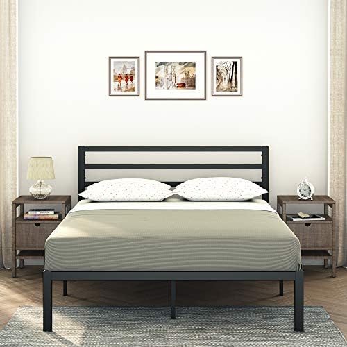 Golden Gate Beds King Metal Bed Frame with Headboard - Heavy Duty King Size Metal Bed Frame and Headboard, Black Wrought Iron, Industrial Farmhouse Style Steel Platform, 2000 lbs Capacity