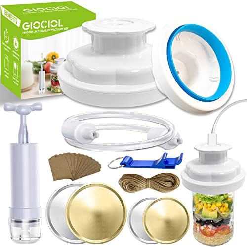 Mason Jar Vacuum Sealer Kit for FoodSaver, Vacuum Sealer for Jars with Accessory Hose Jar Lids Wide and Regular Mouth Mason Jars, Canning Jar Vacuum Sealer with Manual Portable Vacuum Pump and Lid Opener