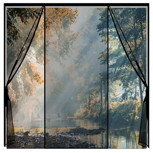 Magnetic Screen Door Mesh 240x265cm Heavy Duty Magic Door Screen Closure with Magnets for Sliding, Patio, French, Front and Back Door, Easy Install Without Tools, Black