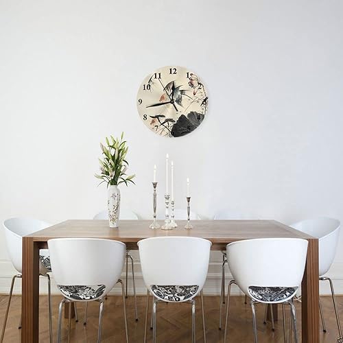 Miniatura 3 de Reloj de pared redondo con diseño de pez de tinta asiática, diseño de loto rojo, caligrafía china, 9.8 in, silencioso, sin tictac, funciona con