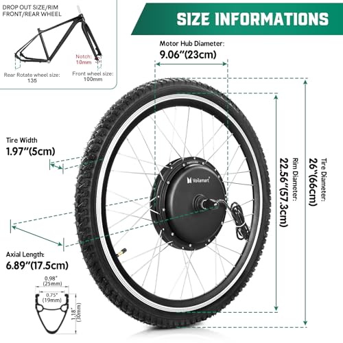 Voilamart 48V 1000W Electric Bicycle Conversion Kit 26IN Ebike 100mm Front Hub Motor Wheel Conversion Kit for Turn Pedal Bicycle Into Ebike (26IN Front Wheel + 13Ah Battery)