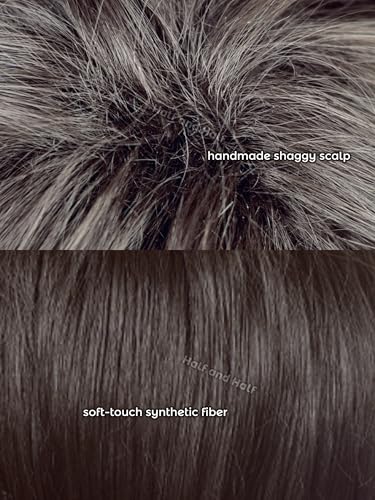 Image of Half and Half Short Brown Black Anime Game Cosplay Wig for Men Brown Spiky Layered Male Costume Wigs for Women Unisex Halloween Party Daily