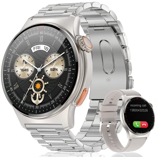 Smart Watch for Men 1.39" Full Touch Screen with GPS Bluetooth Call Voice Chat with Heart Rate/Sleep Monitoring Activity Tracker Ip68 Waterproof Stainless Steel Fitness Tracker for Android iOS.
