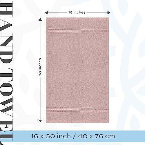 Image of White Classic Luxury Pink Hand Towels - Soft 100% Turkish Cotton | Highly Absorbent Hotel spa Bathroom Towel Collection | 16x30 Inch | Set of 6