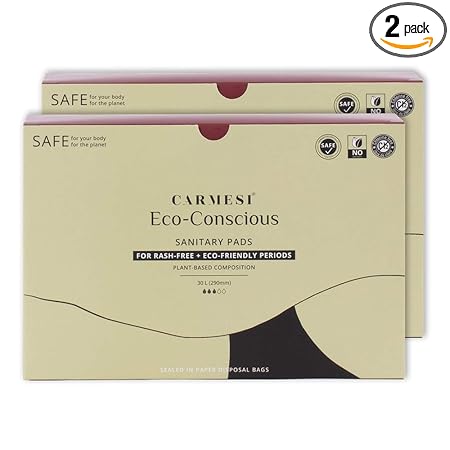 Carmesi Eco-Conscious Sanitary Pads - 60 Pads (Large) - Rash-Free Periods - Eco-Friendly Plant Composition - Paper Packaging with No Plastic - No Fragrance, No Chlorine