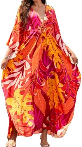 MAKABO Kaftan Dresses for Women, V Neck Moo Moos Colorful Print C...