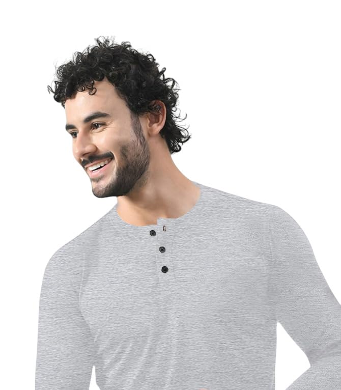 Image of Blisstone Men's Long Sleeve Henley T-Shirt with Button Placket | Soft & Comfortable Casual Wear