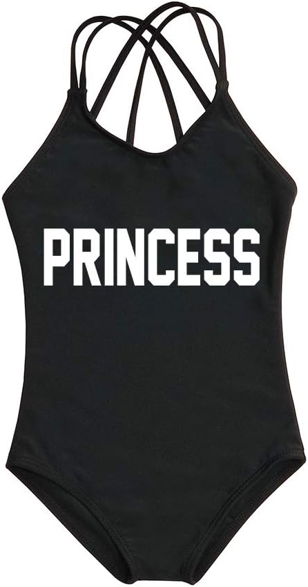 Mommy and Me Matching Family Swimwear Queen & PRINNCESS One Piece Mother Daughter Girl Swimsuits Cross Back Beachwear