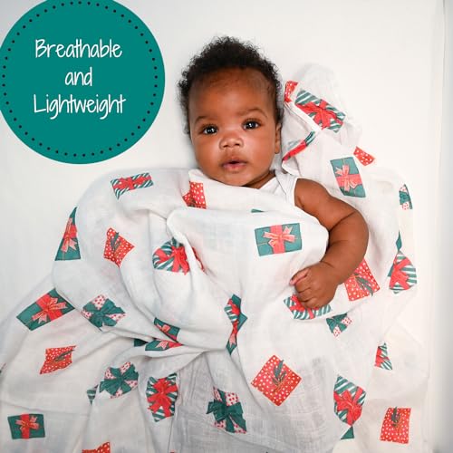 Image of LollyBanks Swaddle Blanket, 100% Cotton Baby Blanket, Soft Muslin Swaddle Blankets 47 x 47 Inches, Neutral Baby Blankets for Boys and Girls, Registry and Gift (Presents Print)