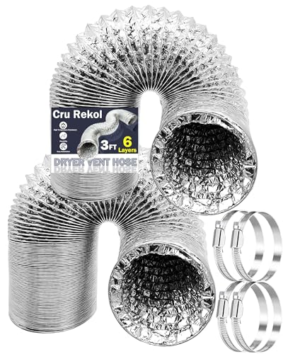 4 Inch Flexible Dryer Vent Hose,2 Pack 3FT 6-Layer Short Aluminum Dryer Heavy Dryer Exhaust Duct Hose for Tight Spaces