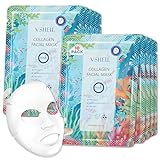 Collagen Face Sheet Mask, Set of 10 - Hydrating Beauty Skincare with Hyaluronic Acid for Women and Men - Moisturising Anti Aging Facial Treatment - Ideal for Sensitive Skin - Image 1