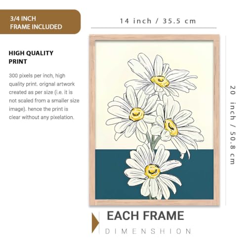 Image of kotart Aesthetic Line Art Home Decoration | Floral Paintings With Frame For Living Room Bed Room Hotel Wall Decor Digital Reprint Set of 3 (14x20 Inch)