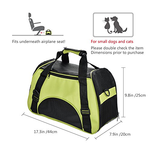 Huanxu Pet Carrier For Small Dogs, Cats, Puppies, Kittens Airline Approved Under Seat Soft Sided Travel Bags Under Size 17.3" X 7.9" X 9.8"(Green) #TOP1
