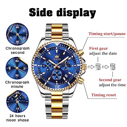 Image of OLEVS Men's Waterproof Watches Stainless Steel Waterproof Chronograph Wrist Watches Luxury Dress White Luminous Big Face Analog Quartz Male Watches